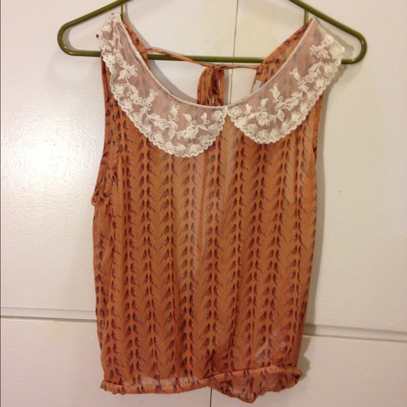 Pink chiffon top with Peter Pan collar and birds