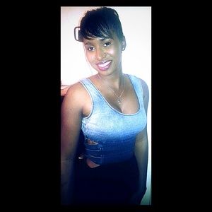 Gradient Denim and Black High-Low sheer dress