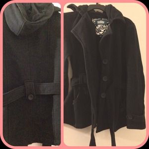 All Black Hooded Coat w/Belt