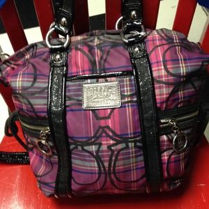 Black and purple color handbag