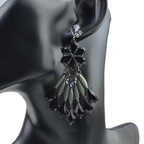 Black Dangle Crystal Rhinestones Earrings