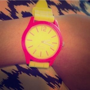 Pink and yellow neon watch