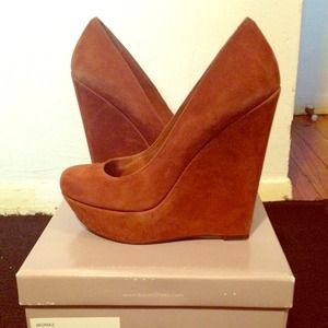 Camel suede wedge heel