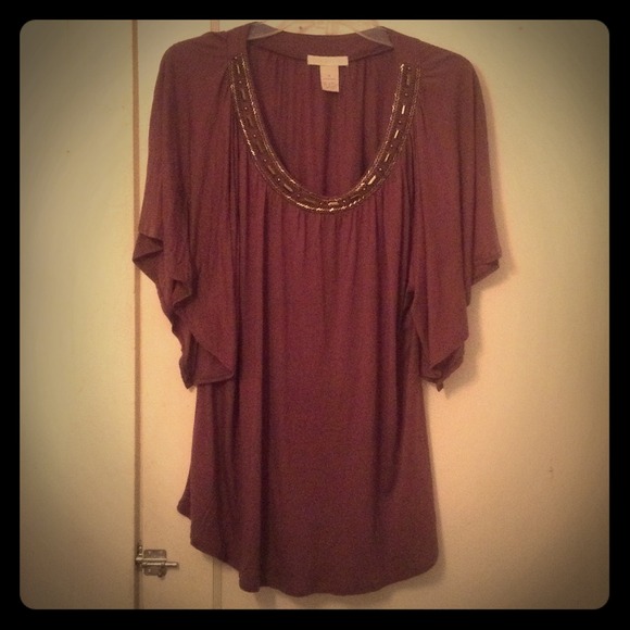 Earth-tone Purple Shirt w/ metallic beaded collar