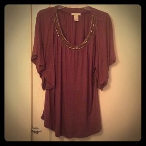 Earth-tone Purple Shirt w/ metallic beaded collar