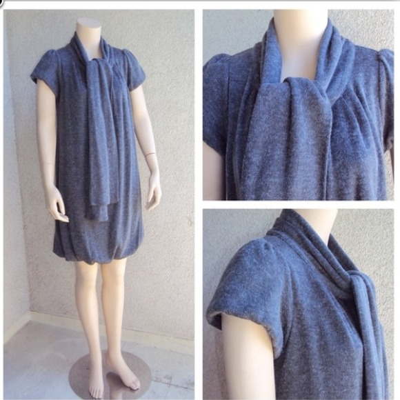 PIKO 1988 GREY DRESS WITH DRAMATIC NECK TIE