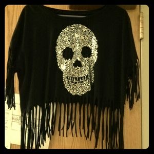 Fringe sugar skull crop top
