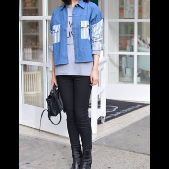 Denim stripe patch shirt