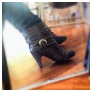 Brown leather high heel ankle boots