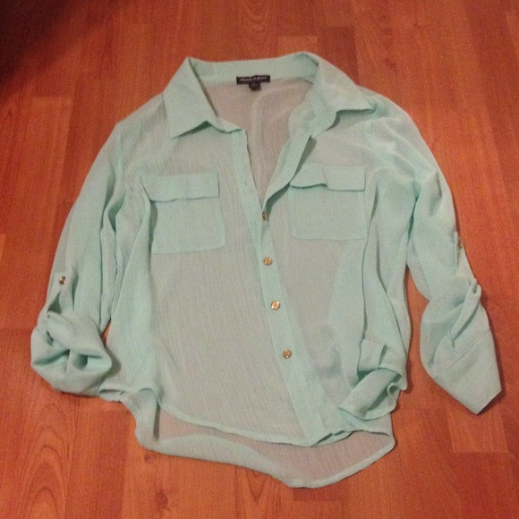 See through blue button up!