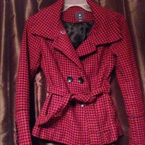 Red houndstooth jacket