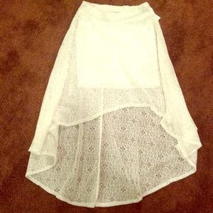 White Lace High to Low Skirt.