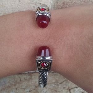 Inspired 14k over SS natural red garnet bangle