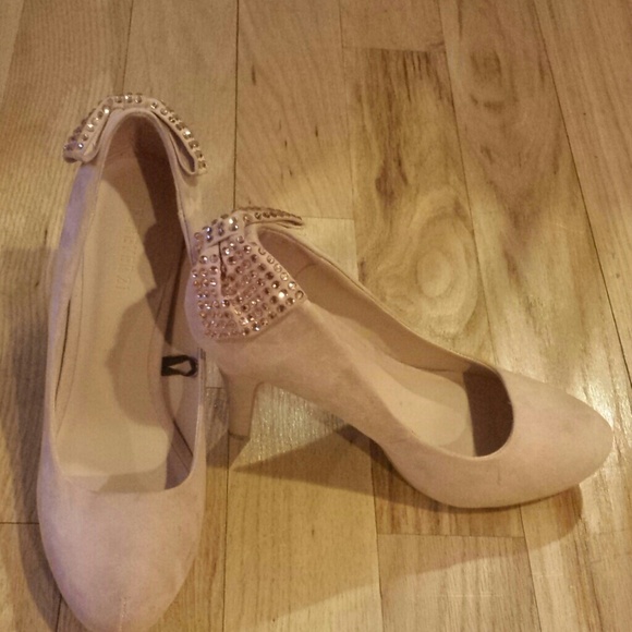 Powder pink suede heels