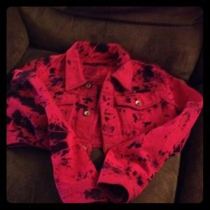 Cool Pink crop denim jacket with Splashed black