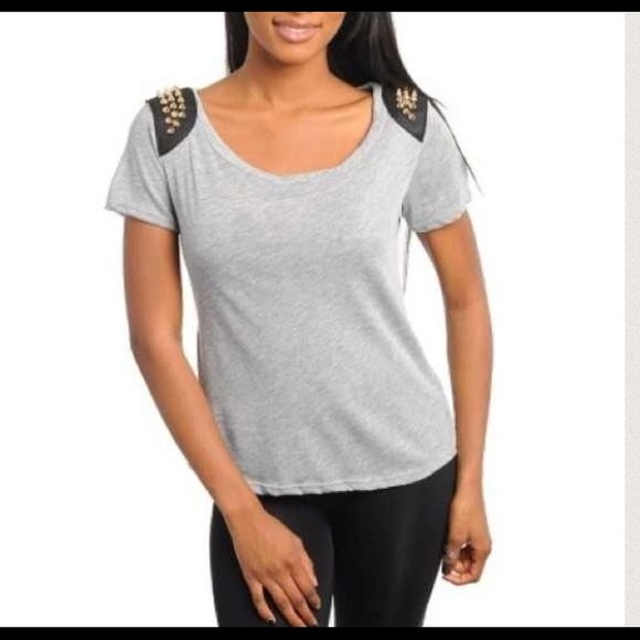 Gray top with gold spikes