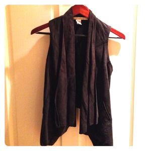 Edgy Charcoal 100% Suede Shawl Collar Vest