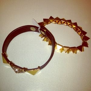 Black faux bracelet  with gold spike like stretch