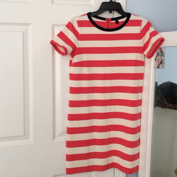 J Crew Coral & White Striped Shift Dress XS