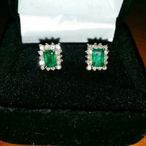 14kt Genuine Emerald and Diamond Stud Earrings