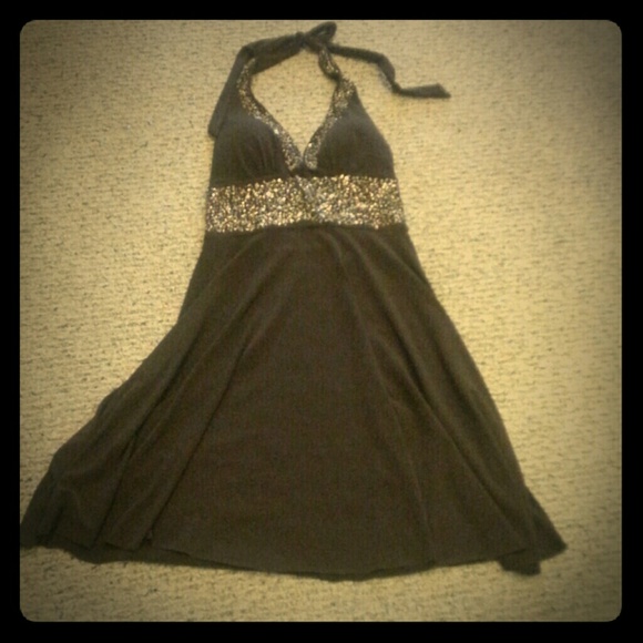 Brown Sequin Halter Top Dress
