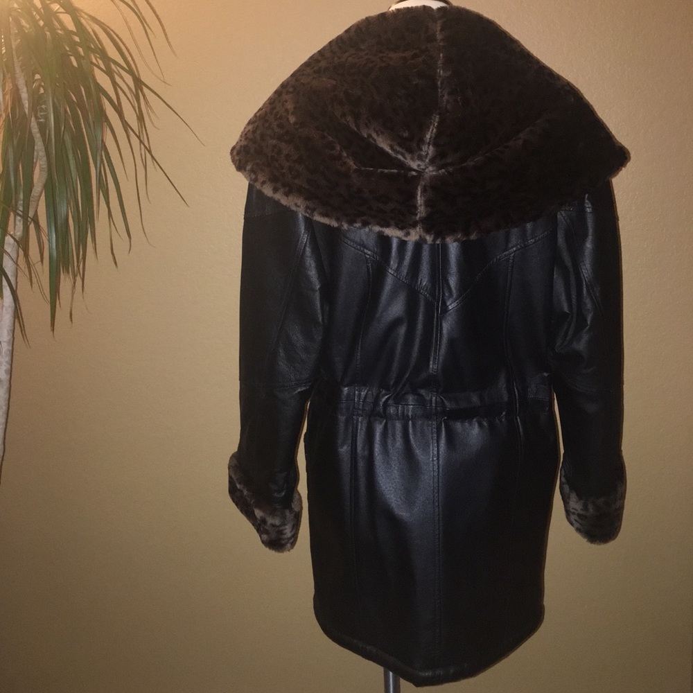 Donna Pelle-Black Genuine Leather Faux Fur Coat - Picture 2 of 6