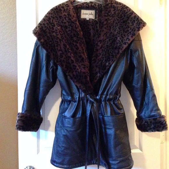 Donna Pelle-Black Genuine Leather Faux Fur Coat - Picture 3 of 6
