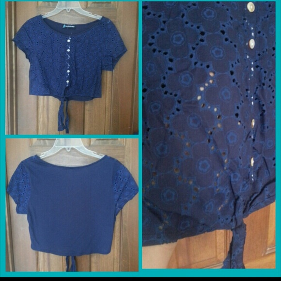 Navy blue crop top with cut out design