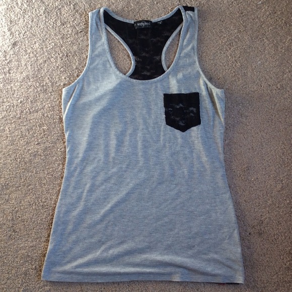 ❌SOLD ON VINTED❌ Grey & black lace racerback tank