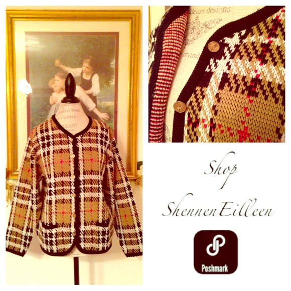 Tally Ho Sweaters - Tally Ho tan plaid nova check digital print cardi