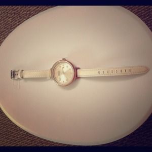 A Heather White Leather Strap Watch