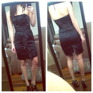Black satin Express sleeveless dress with ruffles