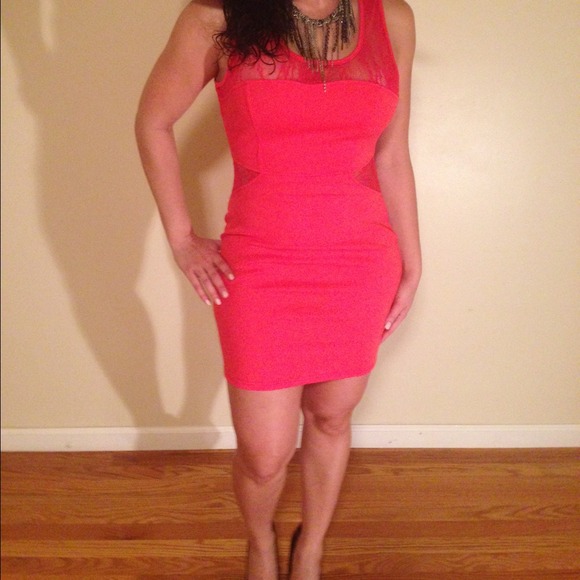 Coral ya Los Angeles lace cut out mini dress