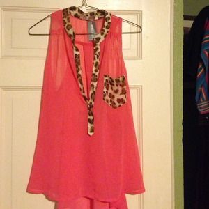 Peach & leopard sleeveless blouse