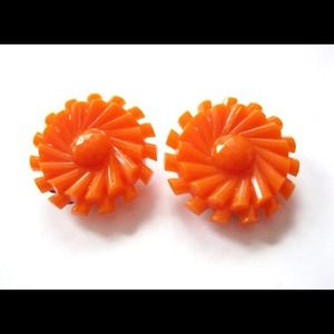 50s Vintage Carved Lucite Earrings, W Germany