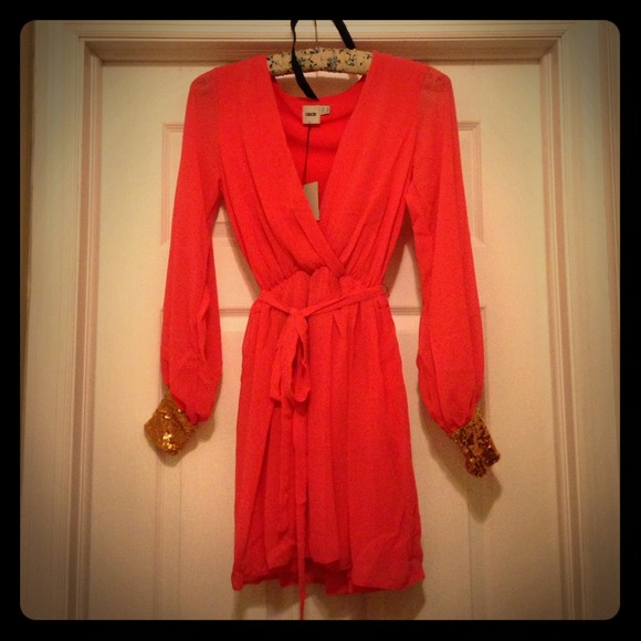 ASOS dark coral and Rose gold dress