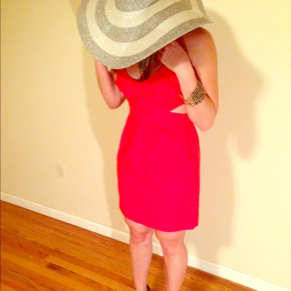 Coral halter mini dress with side cut outs