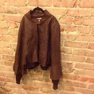 Brown leather waist jacket