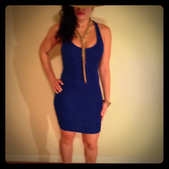 Electric blue mini dress with crochet back design