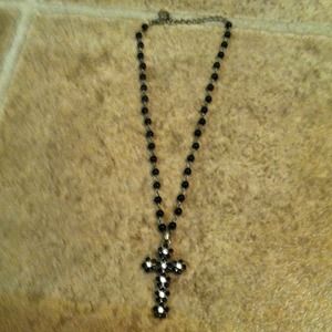 Black beaded cross necklace