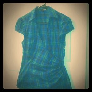 Express blue, green & black plaid top S