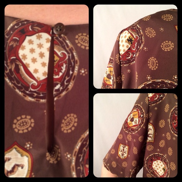 DONATED TO WOMEN’S SHELTER Vintage Olive Brown/Green Blouse by Heritage Road - Picture 3 of 5