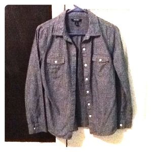 Polka dot denim button down.