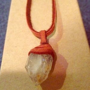 Leather wrap quartz pendant
