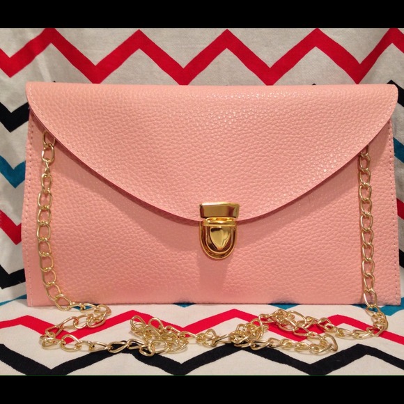 Pink Clutch with gold chain strap