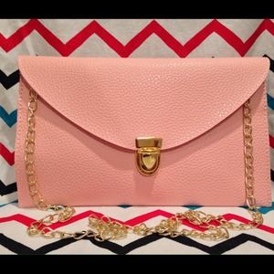 Pink Clutch with gold chain strap