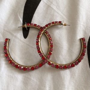 Bebe pink and red rhinestone hope earrings