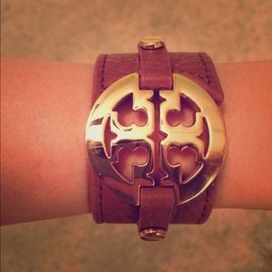 Tory Burch double snap leather cuff bracelet