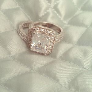 925  2 ring set Taccori inspired princess cut cubic zirconia ring & band