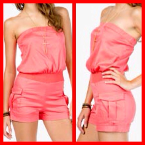 Coral Tube-top Shorts Romper